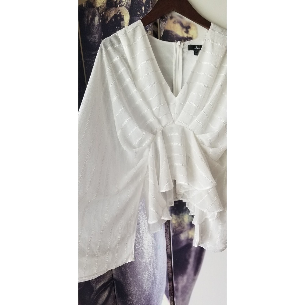 Womens Lulus Boho Top Cropped Flared Long Sleeve White‎ Striped Size XS